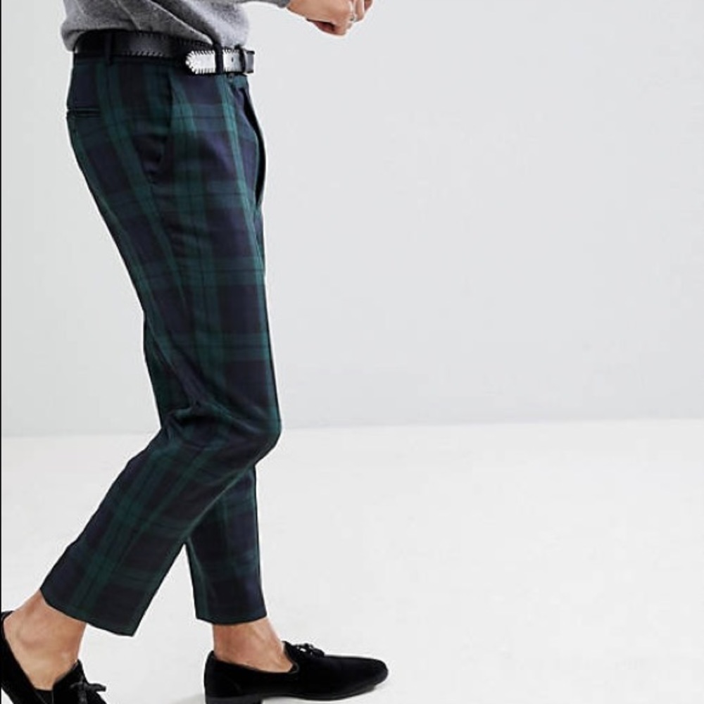 Lands End Blue Green Plaid Straight Leg Trousers